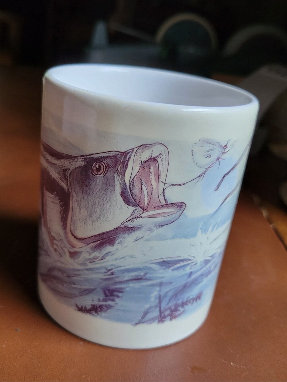 Vintage White Mug With Wide Mouth Bass? Fish